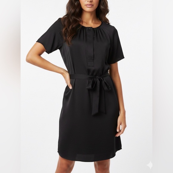 Lucky Brand Dresses & Skirts - EUC Lucky Brand Black Short Sleeve Shirt Dress Hidden Snaps 100% Polyester M